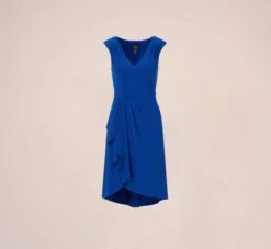 Adrianna Papell Stretch Matte Jersey Draped Asymmetrical Short Dress In Rich Royal -Adrianna Papell Shop AP1D104971 AI402 Regular Flat