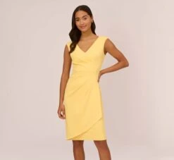 Adrianna Papell Crepe Sheath Dress With Draped Details In Warm Sun