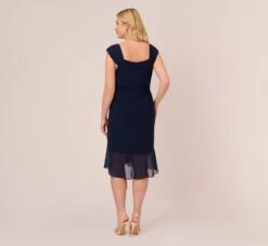 Adrianna Papell Plus Size Chiffon And Jersey Flounce Draped Dress With Pleated Details In Midnight 11 Adrianna Papell Plus Size Chiffon And Jersey Flounce Draped Dress With Pleated Details In Midnight -Adrianna Papell Shop AP1D104977 AB411 Plus Back