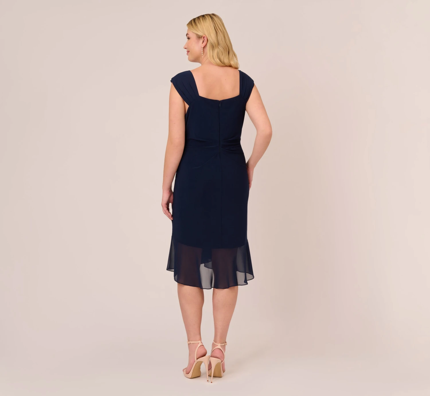 Adrianna Papell Plus Size Chiffon And Jersey Flounce Draped Dress With Pleated Details In Midnight 5 Adrianna Papell Plus Size Chiffon And Jersey Flounce Draped Dress With Pleated Details In Midnight - Image 3