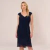 Adrianna Papell Plus Size Chiffon And Jersey Flounce Draped Dress With Pleated Details In Midnight