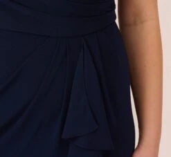 Adrianna Papell Plus Size Chiffon And Jersey Flounce Draped Dress With Pleated Details In Midnight 15 Adrianna Papell Plus Size Chiffon And Jersey Flounce Draped Dress With Pleated Details In Midnight -Adrianna Papell Shop AP1D104977 AB411 Plus Lifestyle