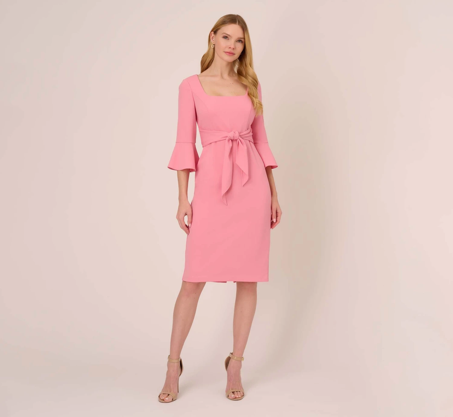 Adrianna Papell Stretch Knit Crepe Tie-Front Midi-Length Sheath Dress In Faded Rose 10 Adrianna Papell Stretch Knit Crepe Tie-Front Midi-Length Sheath Dress In Faded Rose - Image 8