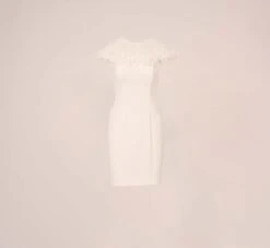 Adrianna Papell Stretch Knit Crepe Sheath Dress With Rosettes In Ivory -Adrianna Papell Shop AP1D104980 AA194 Regular Flat