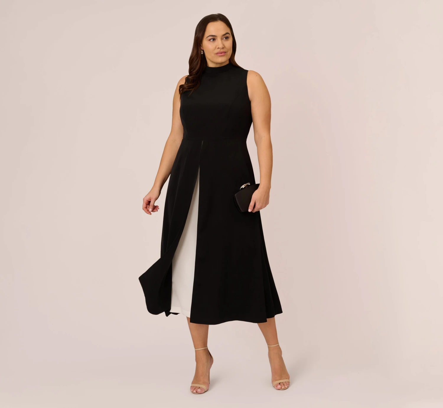 Adrianna Papell Plus Size Colorblock Matte Crepe Cropped Jumpsuit With Skirt Overlay In Black Ivory 4 Adrianna Papell Plus Size Colorblock Matte Crepe Cropped Jumpsuit With Skirt Overlay In Black Ivory - Image 2