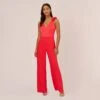 Adrianna Papell Satin Crepe Jumpsuit With Ruffled Shoulders In Calypso Coral 2 Adrianna Papell Satin Crepe Jumpsuit With Ruffled Shoulders In Calypso Coral -Adrianna Papell Shop AP1D104994 AD952 Regular Default