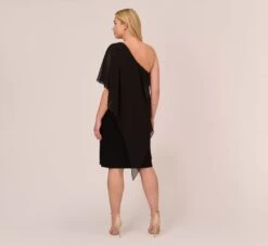 Adrianna Papell Plus Size One Shoulder Dress With Chiffon Cape In Black 12 Adrianna Papell Plus Size One Shoulder Dress With Chiffon Cape In Black -Adrianna Papell Shop AP1D104997 AA002 Plus Back