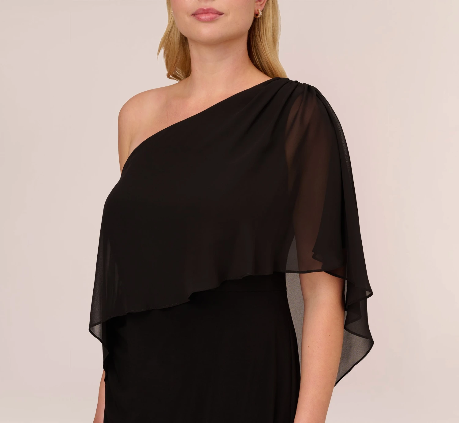 Adrianna Papell Plus Size One Shoulder Dress With Chiffon Cape In Black 5 Adrianna Papell Plus Size One Shoulder Dress With Chiffon Cape In Black - Image 3