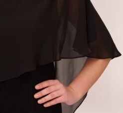 Adrianna Papell Plus Size One Shoulder Dress With Chiffon Cape In Black 13 Adrianna Papell Plus Size One Shoulder Dress With Chiffon Cape In Black -Adrianna Papell Shop AP1D104997 AA002 Plus Lifestyle