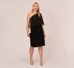 Adrianna Papell Plus Size One Shoulder Dress With Chiffon Cape In Black 10 Adrianna Papell Plus Size One Shoulder Dress With Chiffon Cape In Black -Adrianna Papell Shop AP1D104997 AA002 Plus Side
