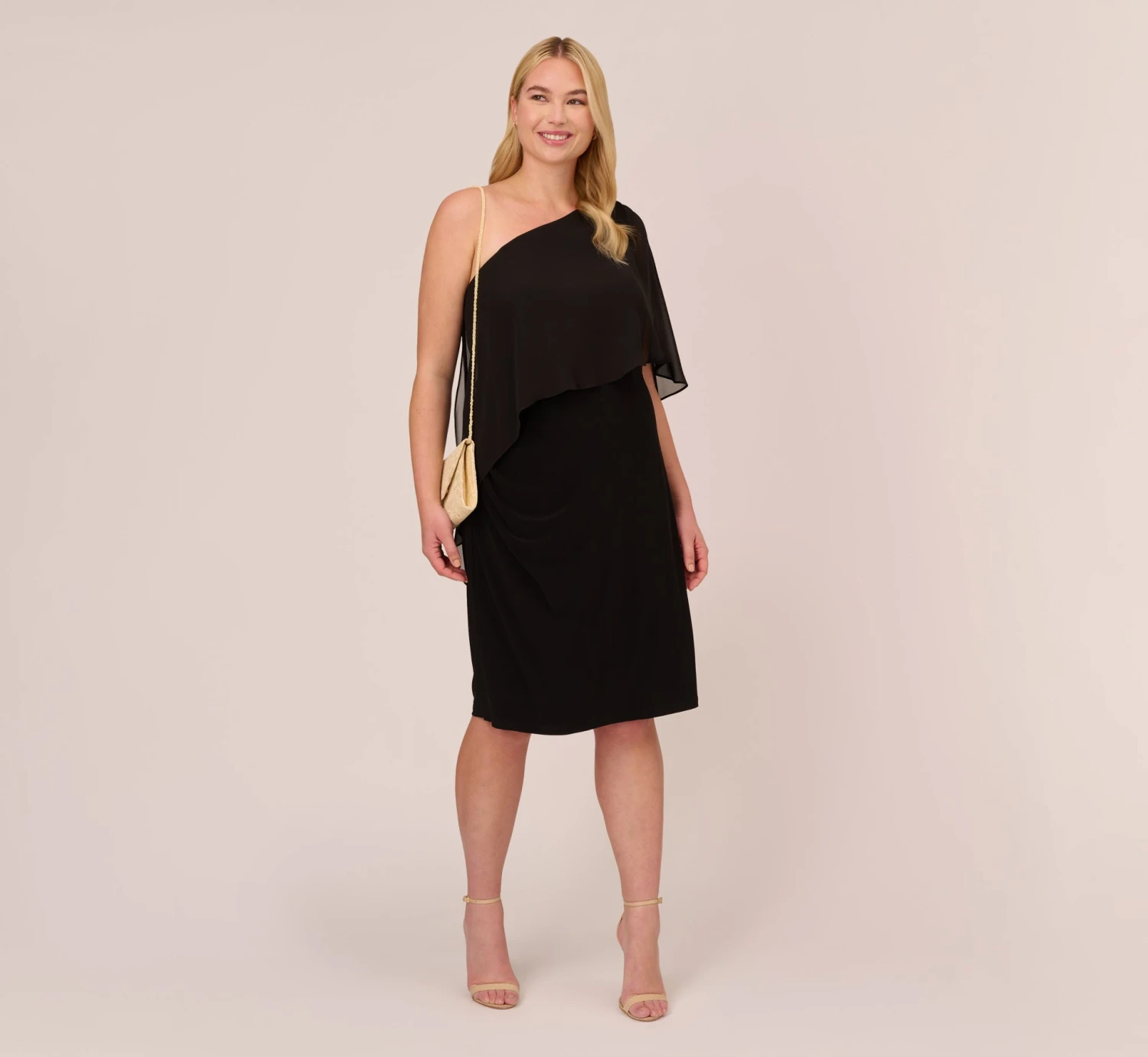 Adrianna Papell Plus Size One Shoulder Dress With Chiffon Cape In Black 4 Adrianna Papell Plus Size One Shoulder Dress With Chiffon Cape In Black - Image 2