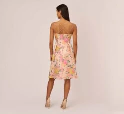 Adrianna Papell Floral Jacquard Dress With Pleated Details In Rose Multi 13 Adrianna Papell Floral Jacquard Dress With Pleated Details In Rose Multi -Adrianna Papell Shop AP1D105001 AE590 Regular Back
