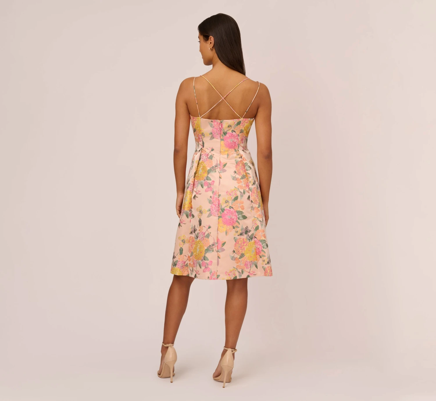 Adrianna Papell Floral Jacquard Dress With Pleated Details In Rose Multi 6 Adrianna Papell Floral Jacquard Dress With Pleated Details In Rose Multi - Image 4