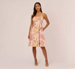 Adrianna Papell Floral Jacquard Dress With Pleated Details In Rose Multi 15 Adrianna Papell Floral Jacquard Dress With Pleated Details In Rose Multi -Adrianna Papell Shop AP1D105001 AE590 Regular Front