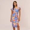 Adrianna Papell Flutter Sleeve Floral Print Dress With Tie Front In Peri Multi 2 Adrianna Papell Flutter Sleeve Floral Print Dress With Tie Front In Peri Multi -Adrianna Papell Shop AP1D105008 AC494 Regular Default
