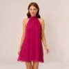 Adrianna Papell Sleeveless Pleated Chiffon Shift Dress With Mock Neckline In Magenta -Adrianna Papell Shop AP1D105040 AA670 Regular Default