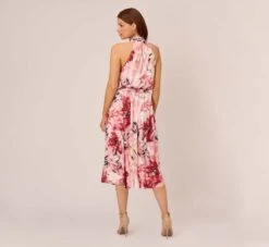 Adrianna Papell Floral Chiffon Midi Dress With Cutout Halter Neckline In Pink Multi -Adrianna Papell Shop AP1D105041 AE970 Regular Back