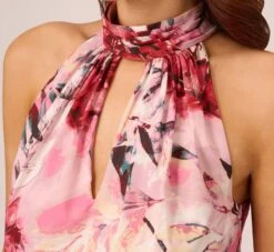 Adrianna Papell Floral Chiffon Midi Dress With Cutout Halter Neckline In Pink Multi -Adrianna Papell Shop AP1D105041 AE970 Regular Detail