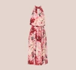 Adrianna Papell Floral Chiffon Midi Dress With Cutout Halter Neckline In Pink Multi -Adrianna Papell Shop AP1D105041 AE970 Regular Flat