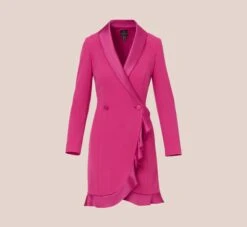 Adrianna Papell Crepe Tuxedo Dress With Ruffled Details In Raspberry Chill 15 Adrianna Papell Crepe Tuxedo Dress With Ruffled Details In Raspberry Chill -Adrianna Papell Shop AP1D105048 AI521 Regular Flat