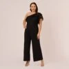 Adrianna Papell Plus Size One Shoulder Crepe Jumpsuit With Lace Ruffle Details In Black 2 Adrianna Papell Plus Size One Shoulder Crepe Jumpsuit With Lace Ruffle Details In Black -Adrianna Papell Shop AP1D105049 AA002 Plus Default
