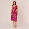 Adrianna Papell Metallic Floral Chiffon Midi Dress With Ruffled Neckline In Raspberry Multi -Adrianna Papell Shop AP1D105052 AJ521 Regular Default
