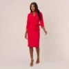 Adrianna Papell Wrap Front Dress With Three-Quarter Sleeves In Hot Ruby -Adrianna Papell Shop AP1D105115 AU610 Regular Default