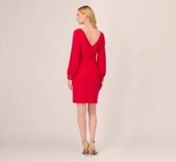 Adrianna Papell Long Sleeve Draped Jersey Dress With Beaded Cuffs In Hot Ruby 12 Adrianna Papell Long Sleeve Draped Jersey Dress With Beaded Cuffs In Hot Ruby -Adrianna Papell Shop AP1D105124 AU610 Regular Back