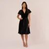 Adrianna Papell Short Sleeve Velvet Pleated Midi Dress In Black