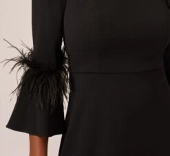 Adrianna Papell Crepe A-Line Dress With Feather-Trimmed Sleeves In Black -Adrianna Papell Shop AP1D105175 AA002 Regular Lifestyle