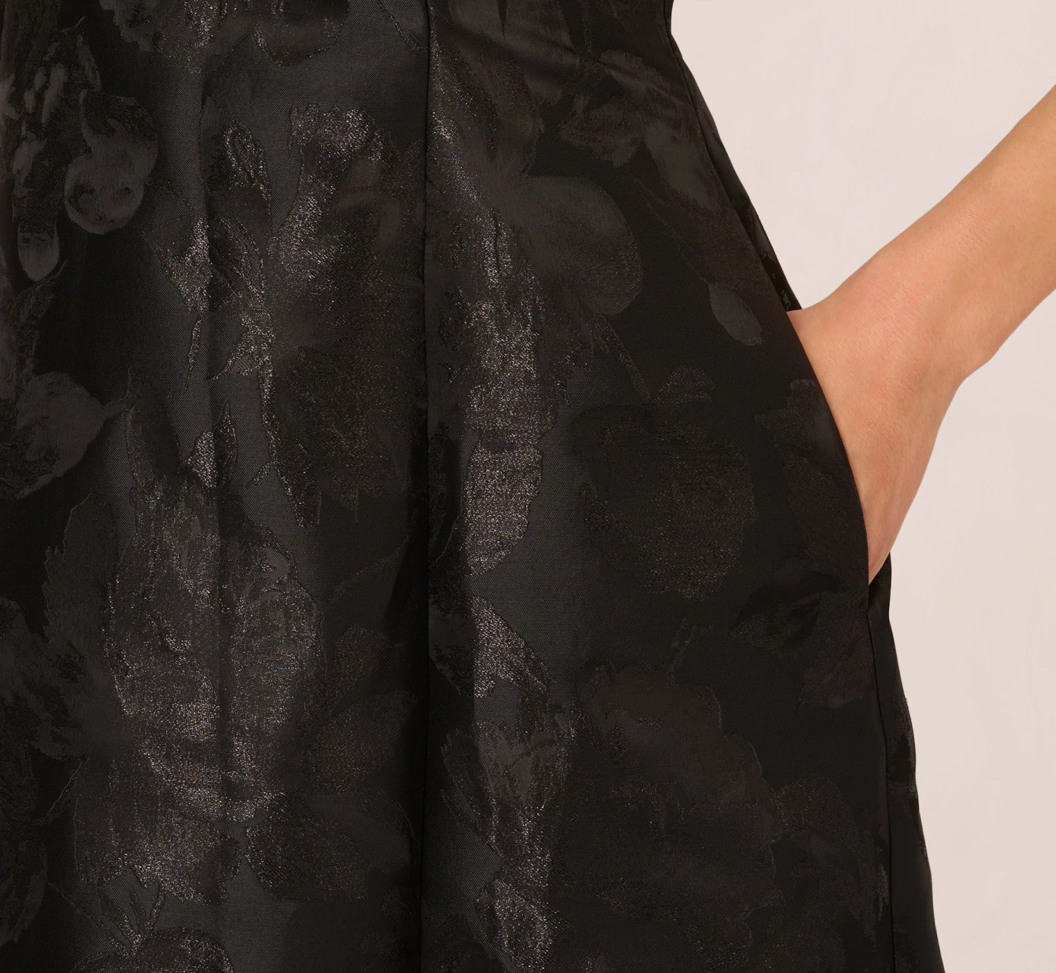 Adrianna Papell Jacquard Tuxedo Midi Dress With Surplice Neckline In Black 7 Adrianna Papell Jacquard Tuxedo Midi Dress With Surplice Neckline In Black - Image 5