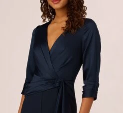 Adrianna Papell Satin Crepe Three Quarter Sleeve Jumpsuit With Buckle Waist In Dark Navy -Adrianna Papell Shop AP1D105207 AV410 Regular Detail