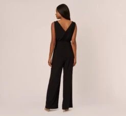 Adrianna Papell Sleeveless Smocked Jumpsuit With V-Neckline In Black -Adrianna Papell Shop AP1D105285 AA002 Regular Back