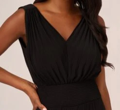Adrianna Papell Sleeveless Smocked Jumpsuit With V-Neckline In Black -Adrianna Papell Shop AP1D105285 AA002 Regular Detail