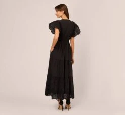 Adrianna Papell Eyelet Maxi Dress With Scalloped Short Sleeves In Black 11 Adrianna Papell Eyelet Maxi Dress With Scalloped Short Sleeves In Black -Adrianna Papell Shop AP1D105318 AA002 Regular Back