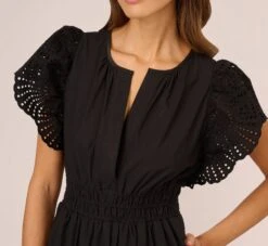 Adrianna Papell Eyelet Maxi Dress With Scalloped Short Sleeves In Black 10 Adrianna Papell Eyelet Maxi Dress With Scalloped Short Sleeves In Black -Adrianna Papell Shop AP1D105318 AA002 Regular Detail