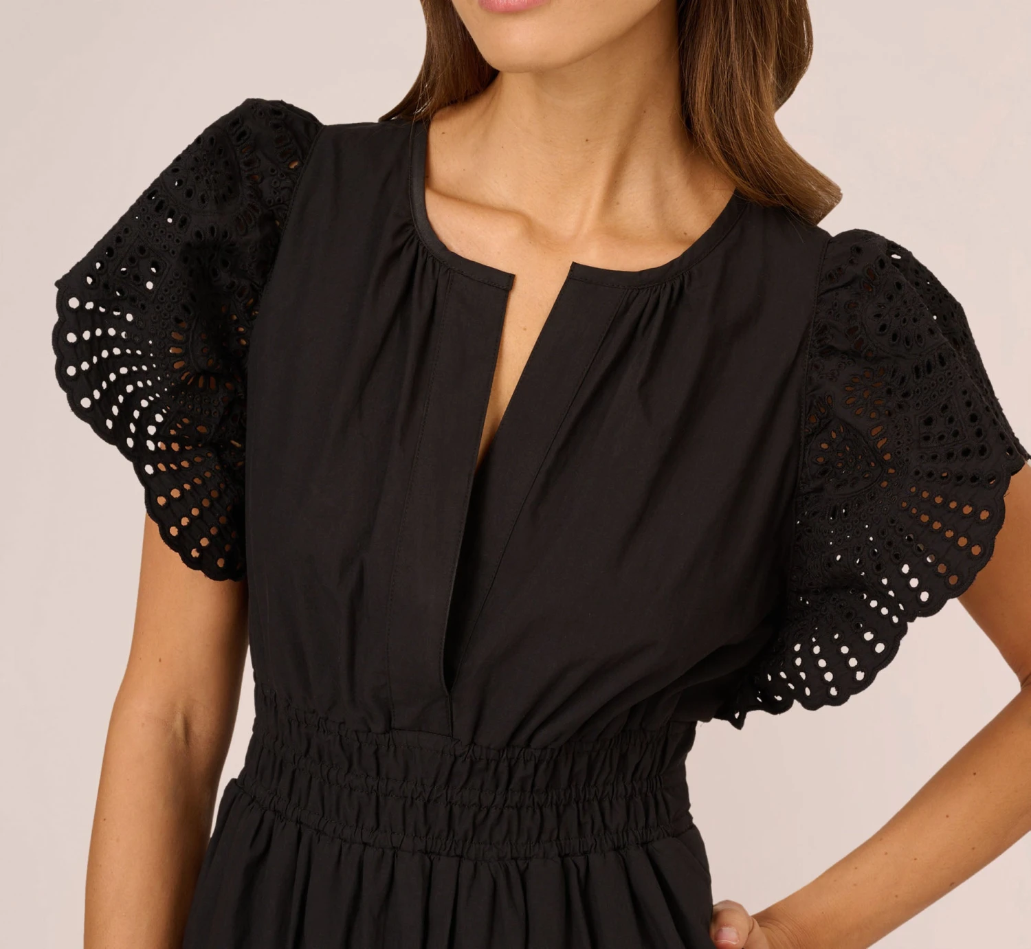 Adrianna Papell Eyelet Maxi Dress With Scalloped Short Sleeves In Black 5 Adrianna Papell Eyelet Maxi Dress With Scalloped Short Sleeves In Black - Image 3