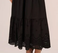 Adrianna Papell Eyelet Maxi Dress With Scalloped Short Sleeves In Black 12 Adrianna Papell Eyelet Maxi Dress With Scalloped Short Sleeves In Black -Adrianna Papell Shop AP1D105318 AA002 Regular Lifestyle