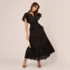 Adrianna Papell Eyelet Maxi Dress With Scalloped Short Sleeves In Black