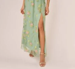 Adrianna Papell Floral Embroidered Maxi Dress With Sheer Flutter Sleeves In Sage Multi -Adrianna Papell Shop AP1D105325 AA359 Regular Lifestyle