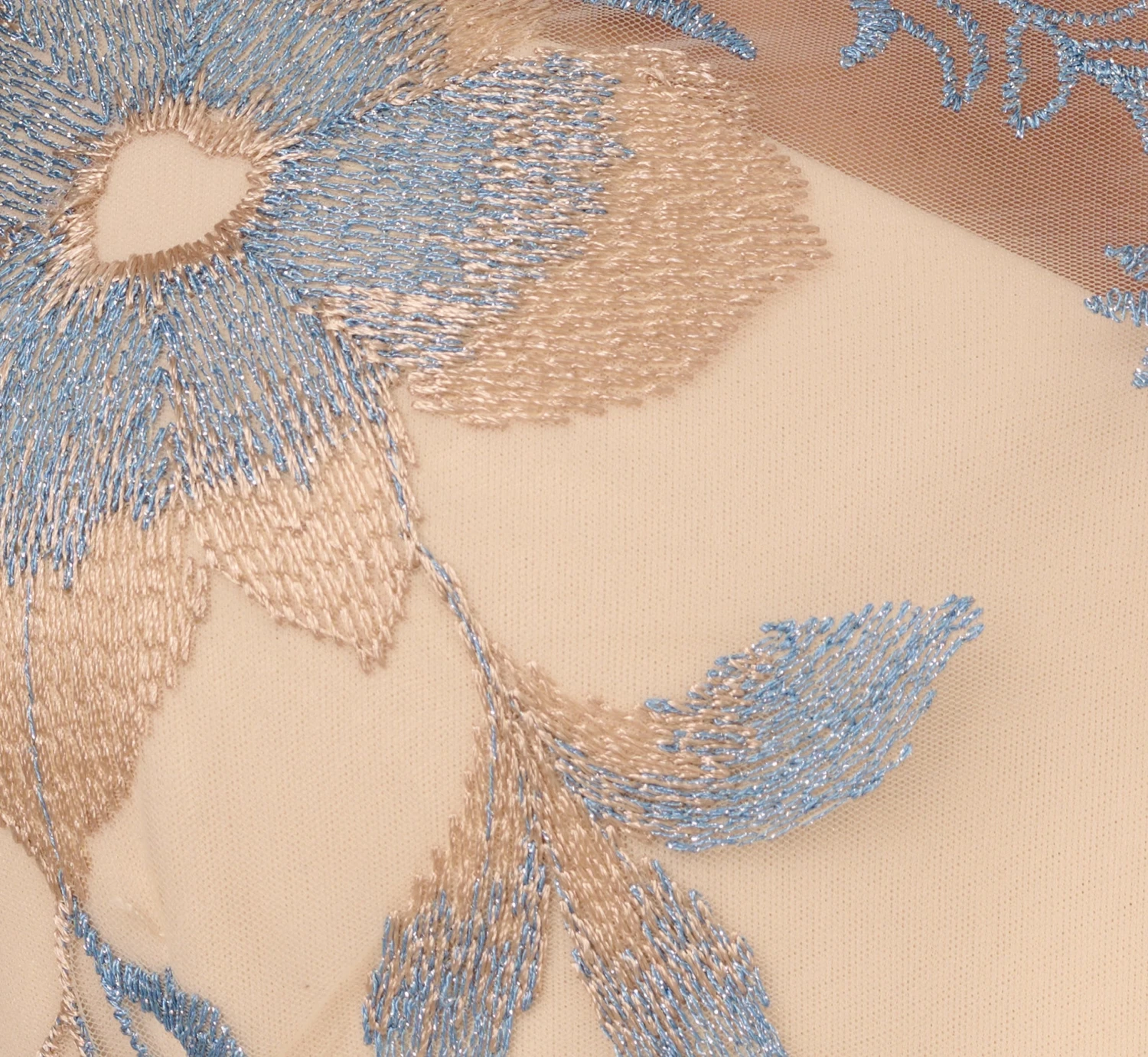 Adrianna Papell Short Sleeve Floral Embroidered Dress With Sheer Neckline In Thundercloud Gold 8 Adrianna Papell Short Sleeve Floral Embroidered Dress With Sheer Neckline In Thundercloud Gold - Image 6