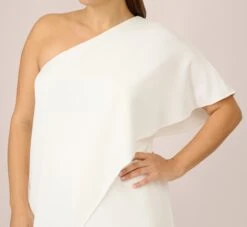 Adrianna Papell Plus Size Flutter One Shoulder Jumpsuit In Ivory 7 Adrianna Papell Plus Size Flutter One Shoulder Jumpsuit In Ivory -Adrianna Papell Shop AP1E201788 AA194 Plus Detail