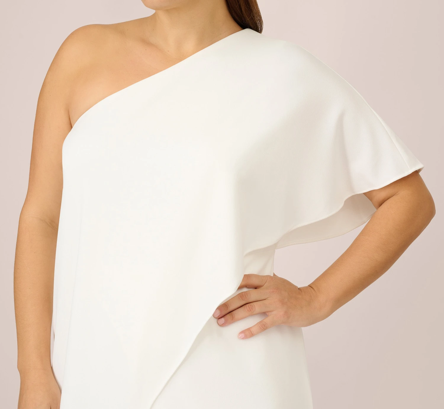 Adrianna Papell Plus Size Flutter One Shoulder Jumpsuit In Ivory 5 Adrianna Papell Plus Size Flutter One Shoulder Jumpsuit In Ivory - Image 3