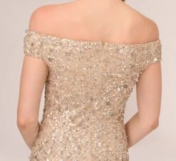 Adrianna Papell Off The Shoulder Sequin Beaded Gown In Champagne 13 Adrianna Papell Off The Shoulder Sequin Beaded Gown In Champagne -Adrianna Papell Shop AP1E201971 AB273 Regular Lifestyle