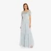 Adrianna Papell Floral Sequin Boho Gown With Lace Up Flutter Short Sleeves In Glacier 2 Adrianna Papell Floral Sequin Boho Gown With Lace Up Flutter Short Sleeves In Glacier -Adrianna Papell Shop AP1E202943 AF482 Regular Default
