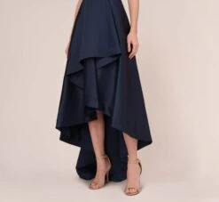 Adrianna Papell High Low Mikado Gown With Asymmetrical Detail In Midnight -Adrianna Papell Shop AP1E204122 AB411 Regular Lifestyle