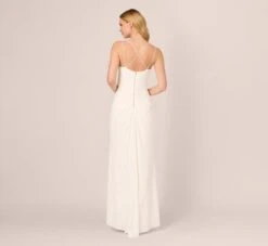 Adrianna Papell Draped Matte Jersey Gown With Deep Slit And Spaghetti Straps In Ivory -Adrianna Papell Shop AP1E204233 AB194 Regular Back