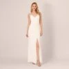 Adrianna Papell Draped Matte Jersey Gown With Deep Slit And Spaghetti Straps In Ivory -Adrianna Papell Shop AP1E204233 AB194 Regular Default