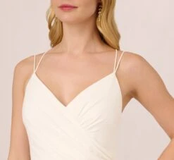 Adrianna Papell Draped Matte Jersey Gown With Deep Slit And Spaghetti Straps In Ivory -Adrianna Papell Shop AP1E204233 AB194 Regular Detail