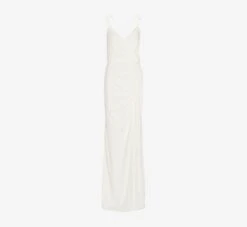 Adrianna Papell Draped Matte Jersey Gown With Deep Slit And Spaghetti Straps In Ivory -Adrianna Papell Shop AP1E204233 AB194 Regular Flat